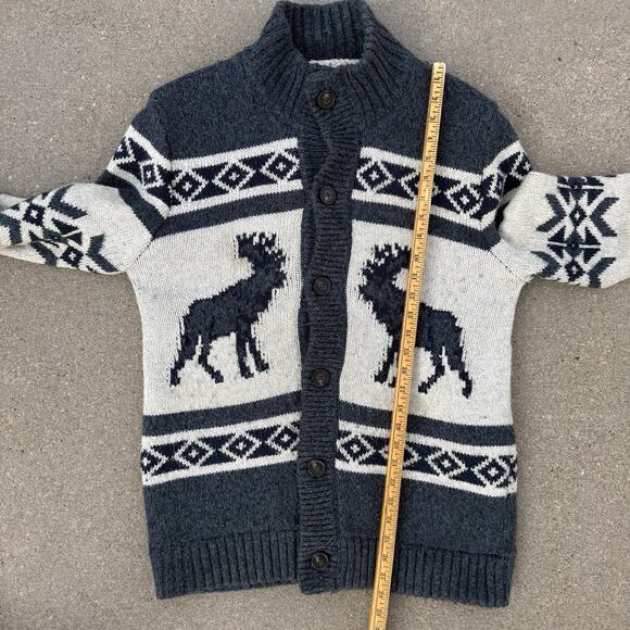 Y2K Abercrombie & Fitch Fair Isle Cabin Cardigan Blue Moose Wool Sweater Sherpa - Picture 9 of 10